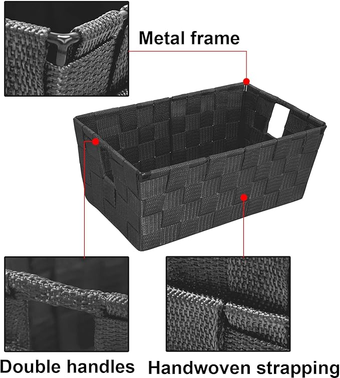 homyfort Woven Shelf Storage Tote Basket Bins Container, Storage Boxes Cube Organizer with Built-in Handles for Bedroom, Office, Closet, Clothes, Kids Room, Nursery 3pk(Grey)-NeatNest