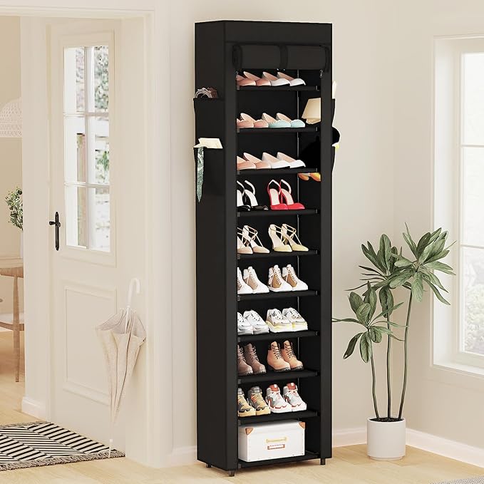 Mavivegue Shoe Rack with Cover, 10 Tier Tall Shoe Organizer for 18-22 Pairs of Shoes, Shoe Cabinet for Entryway, Closet-NeatNest
