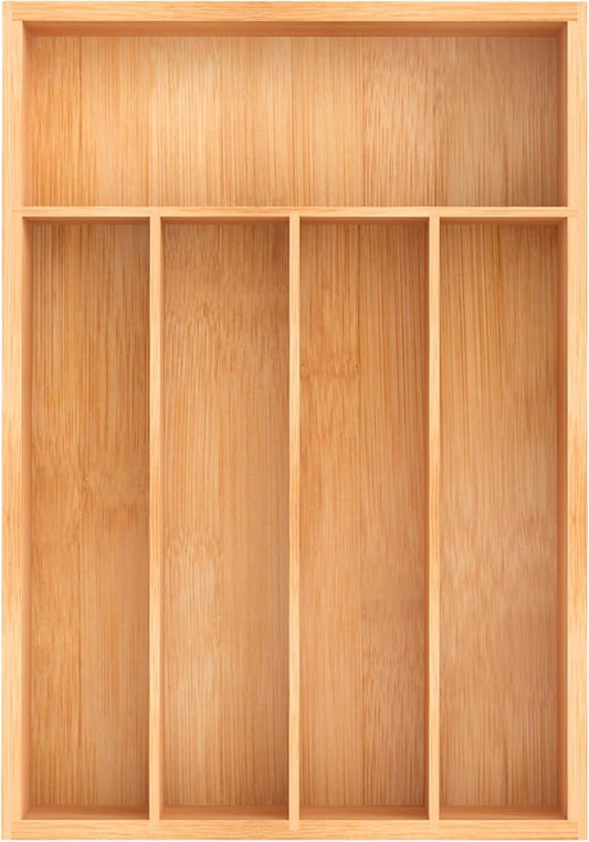 Bamboo Utensil Drawer Organizer, Kitchen Organizer for Flatware Cutlery, Silverware Tray for Drawer (5 Slots, Natural)-NeatNest