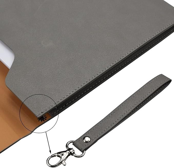 Enyuwlcm PU A4 Leather File Folder Document Holder Folder Stylish Portfolio Envelope Case with Strap and Invisible Magnetic Closure (Gray)