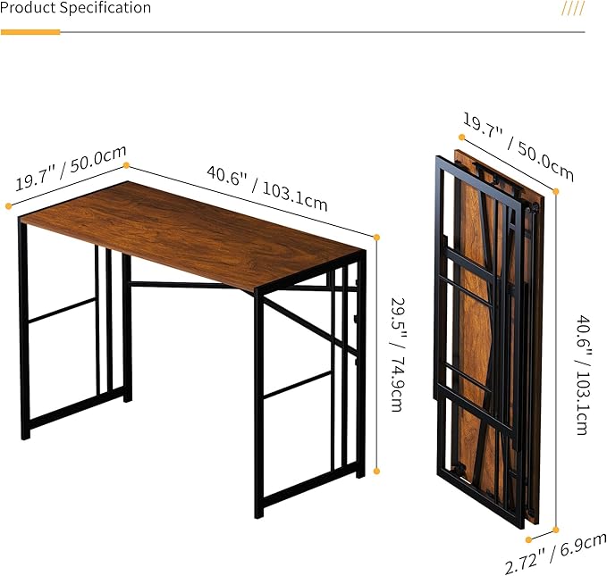 Folding Computer Desk 40 inch Writing Gaming Computer Camping Desk, No Assembly Required Home Office Table, Mahogany-NeatNest