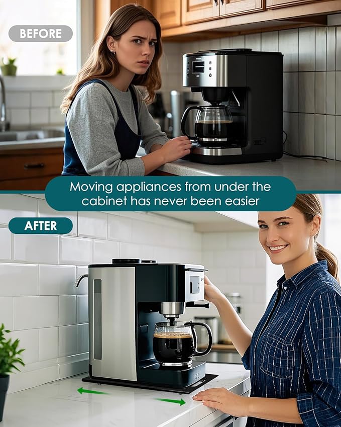 HAYVAN Acrylic Sliding Tray for Coffee Maker & Heavy Kitchen Appliances - Appliance Slider with Silent Wheels Slides Easily from Under The Cabinet - Easy to Clean (Black, 9.8” W x 14”D)