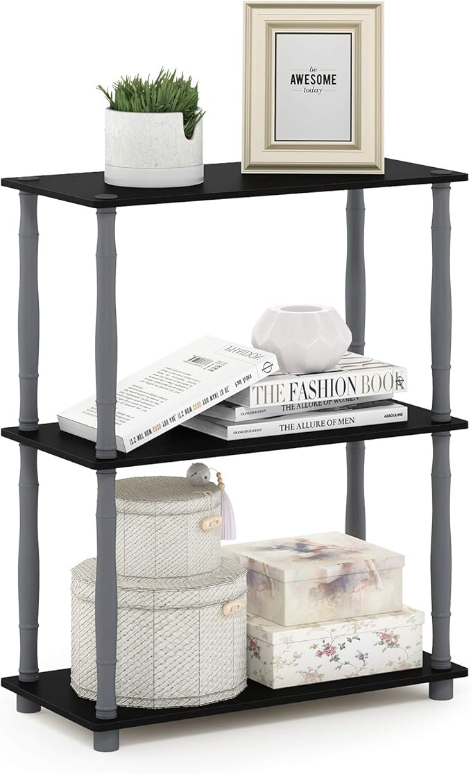 Furinno Turn-N-Tube 3-Tier Compact Multipurpose Shelf Display Rack with Classic Tube, Black/Grey-NeatNest