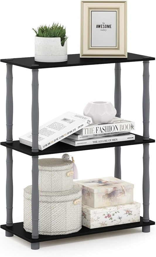 Furinno Turn-N-Tube 3-Tier Compact Multipurpose Shelf Display Rack with Classic Tube, Black/Grey-NeatNest
