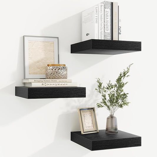 fuqing Floating Shelves for Wall, Bathroom Shelf Wall Mounted for Storage, Shelves with Invisible Bracket for Bedroom, Kitchen, Living Room, Farmhouse Small Book Shelf, 6.5 Inch Set of 3, Black-NeatNest
