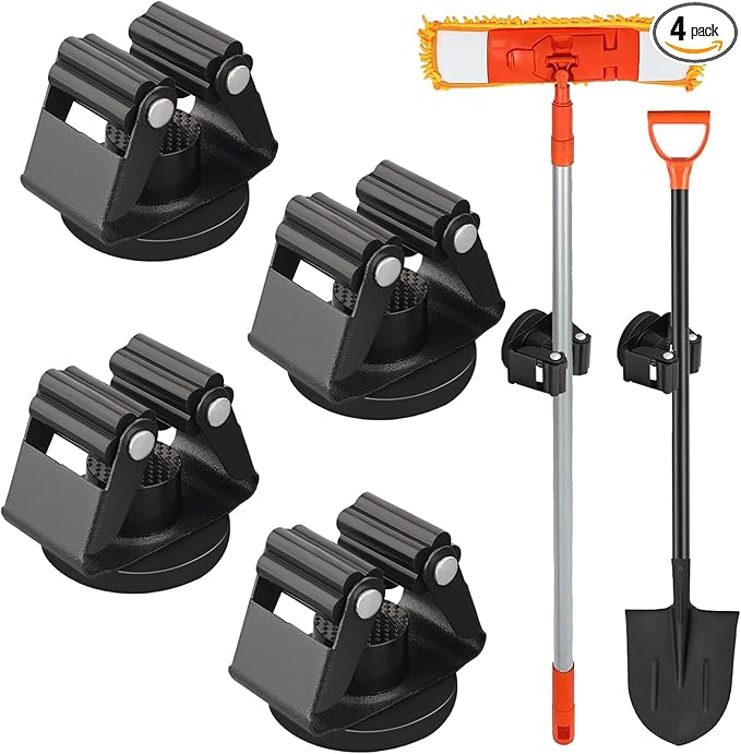 MUTUACTOR Magnetic Broom Holder,4PCS Anti-Slip Magnetic Mount Storage Broom Holders with Rubber Grippers,12lbs Heavy Duty Magnetic Tool Holder for Work Garage Laundry Kitchen RV Van Accessories