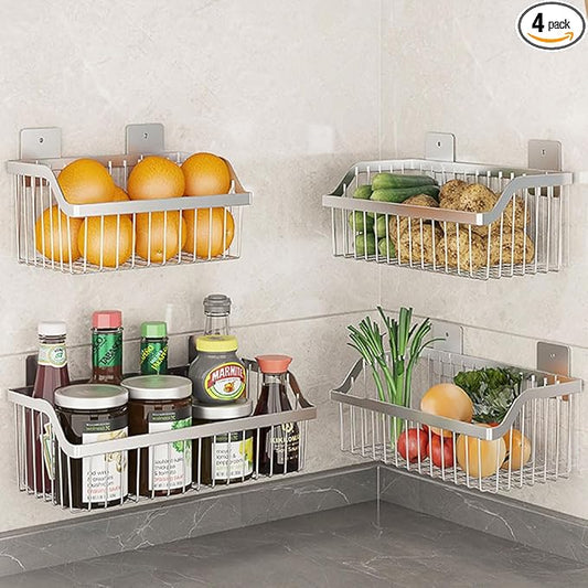 Wire Baskets, SUS304 Stainless Steel Storage Baskets, Durable Wire Baskets for Storage Wall Mount, Hanging Wire Baskets Wall Mount Baskets for Kitchen, Bathroom, Closets, Countertop - 4 Set-NeatNest