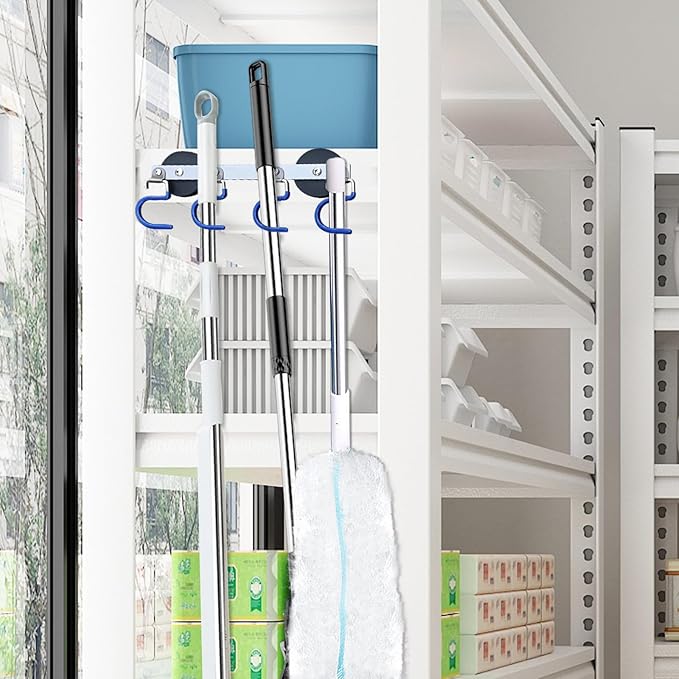 Magnetic Broom Hooks Broom Holder Do Not Require Drilling Warehouse Kitchen Refrigerator Metal Surface Suitable Broom Holder Wall Mount (Blue, Four mergers)