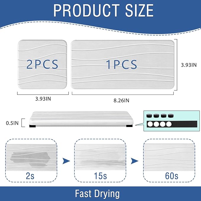 3PCS Water Absorbing Stone Tray, Fast Drying Stone Sink Tray, Stones Soap Trays, Water Absorbent Diatomite Trays, Diatomite Coasters for Kitchen Sink Bathroom Counter, Hand Soap Dish & Holders-NeatNest