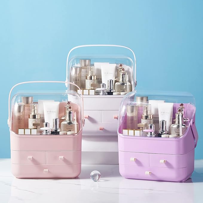 Large Makeup Organizer w Drawers Beauty Organizer Makeup Box Holder Vanity Organization Desk Countertop MakeUp Organizers Bathroom Counter Organizer Skincare Cosmetic Case Stand Dustproof Lid Gift-NeatNest