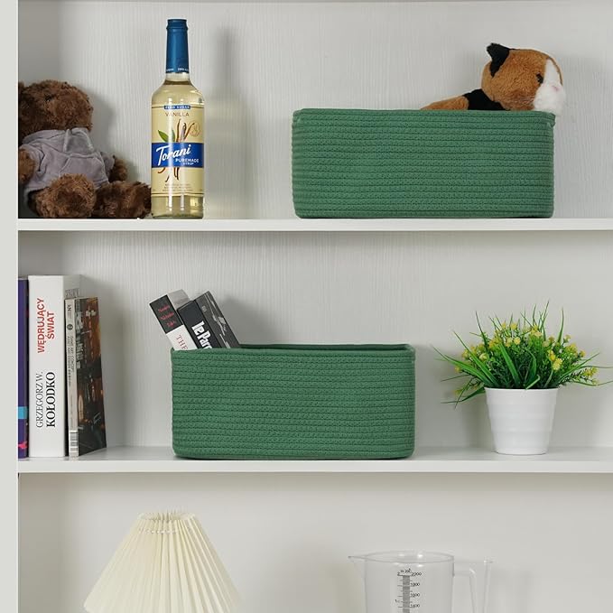 3-Pack Storage Baskets for Organizing | Woven Shelf Toy Basket | Rope Baskets for Gifts Empty | Closet Organizer Bins with Handles | Cube Decorative Box | 13.7×7.1×6.7” | Dark Green-NeatNest