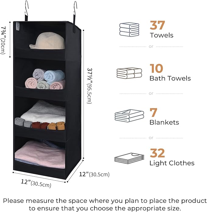 GRANNY SAYS 4-Shelf Hanging Organizer, Closet Hanging Shelves, Closet Hanging Storage Organizers, Organization for Bedroom, Living Room, Baby Nursery, Camper Accessories, Black, 2-Pack-NeatNest