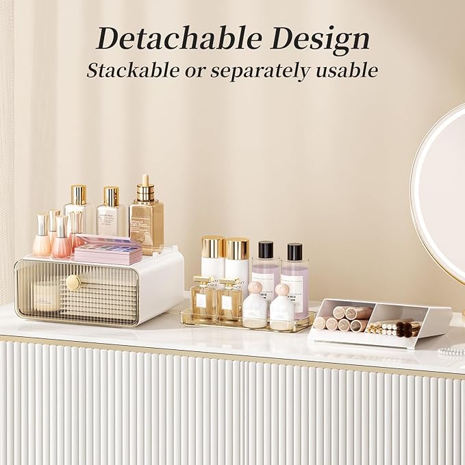2-Tier Makeup Organizers Countertop,Versatile Bathroom Counter Organizer,Cosmetic Make Up Organizers for Vanity,Cute Skincare Organizer (Amber)-NeatNest