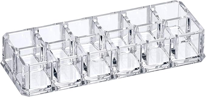 Amazing Abby - Charm - 12-Slot Acrylic Lipstick Organizer, Lipstick Holder, Lip Gloss Holder, Cosmetic Storage Display, Perfect Storage Solution for Drawer and Vanity (Slot Size: 0.9" x 0.9")-NeatNest