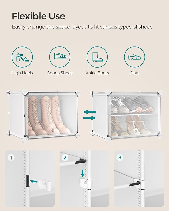 SONGMICS Shoe Rack Organizer, 4-Tier Shoe Storage Cabinet for Closet and Entryway, Holds 16 Pairs of Shoes, Adjustable, White ULPC032W01-NeatNest