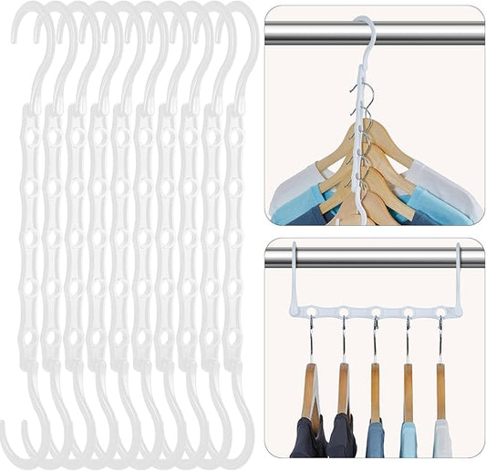 HOUSE DAY White Magic Plastic Hangers Space Saving Organizers and Storage Clothes Hanger Multi Hangers Sturdy Wardrobe Closet for Heavy Clothes, Dorm Room Bedroom Home RV Car Camper Essentials 20 Pack-NeatNest
