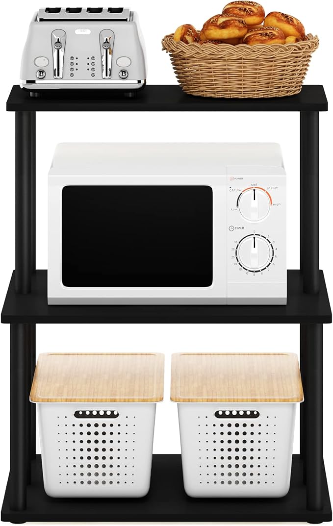 Furinno Turn-N-Tube 3-Tier Toolless Kitchen Storage Shelf, Americano/Black-NeatNest