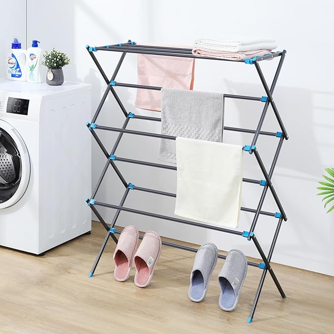 APEXCHASER Foldable Drying Rack Clothing, Metal Laundry Drying Rack Collapsible for Clothes Towel, Clothes Horse for Indoor Outdoor Laundry Room Aparment, Graphite