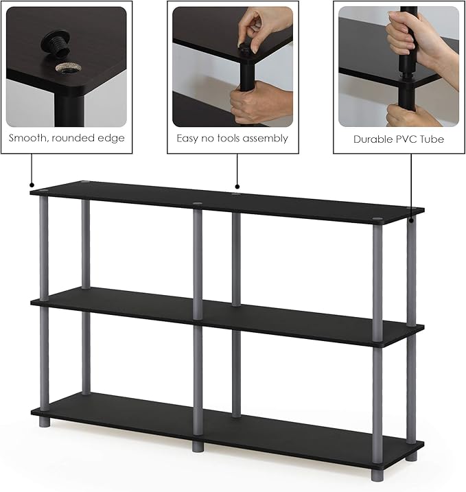 Furinno Turn-N-Tube 3-Tier Double Size Storage Display Rack, Black/Grey