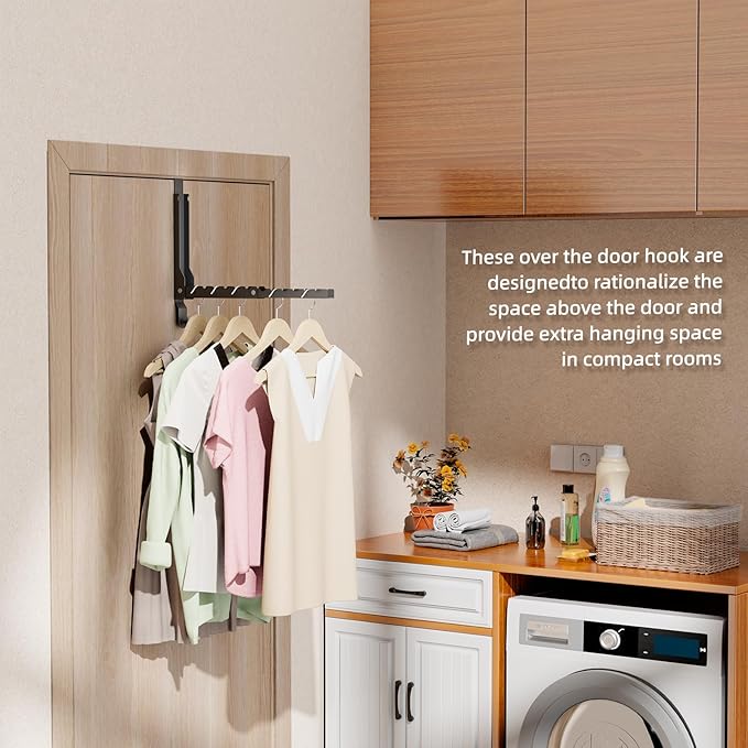 Over The Door Hangers, Over Door Hooks for Hanging, Small Space Dual Folding Portable Extra Long Over Door Clothes Hanger for Clothes, Hats, Bags and Towels (1Pack,Black(Update))