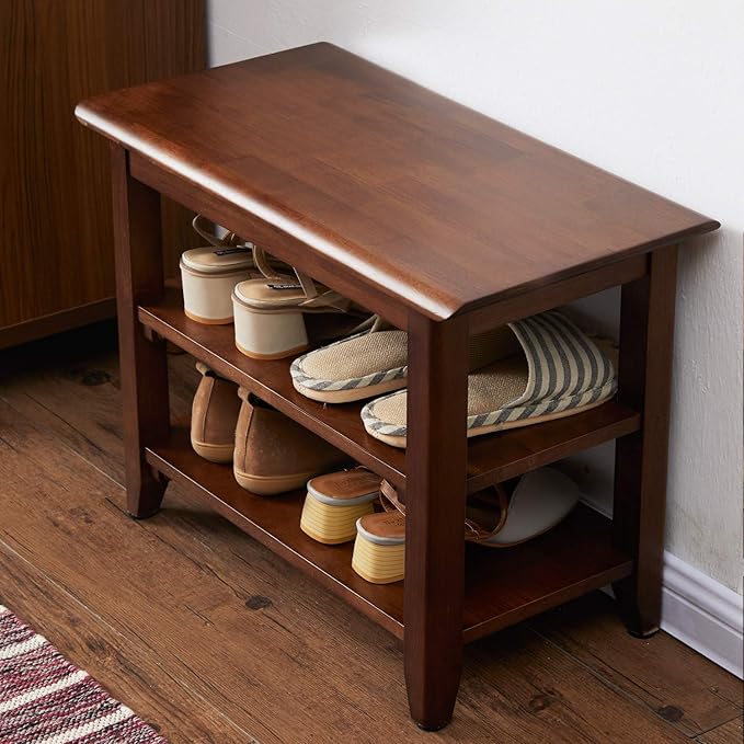 XKZG Storage Bench Wooden Shoe Rack Bench Rustic Solid Wood Entryway Bench (Brown,23.6")-NeatNest
