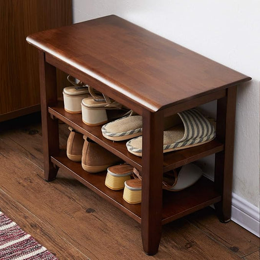 XKZG Storage Bench Wooden Shoe Rack Bench Rustic Solid Wood Entryway Bench (Brown,23.6")-NeatNest
