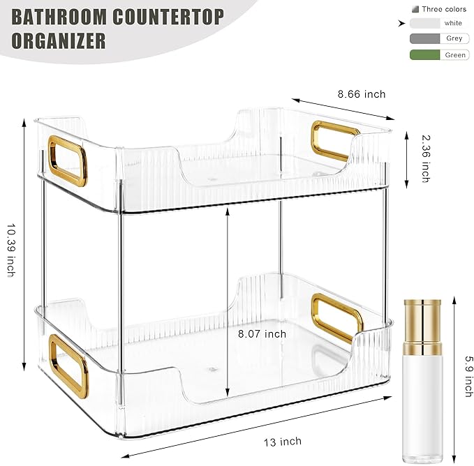 2-Tier Bathroom Counter Organizer Countertop Storage, Dresser Organizer Vanity Tray for Makeup, Perfume Organizer Cosmetics Skincare Shelf - Clear-NeatNest