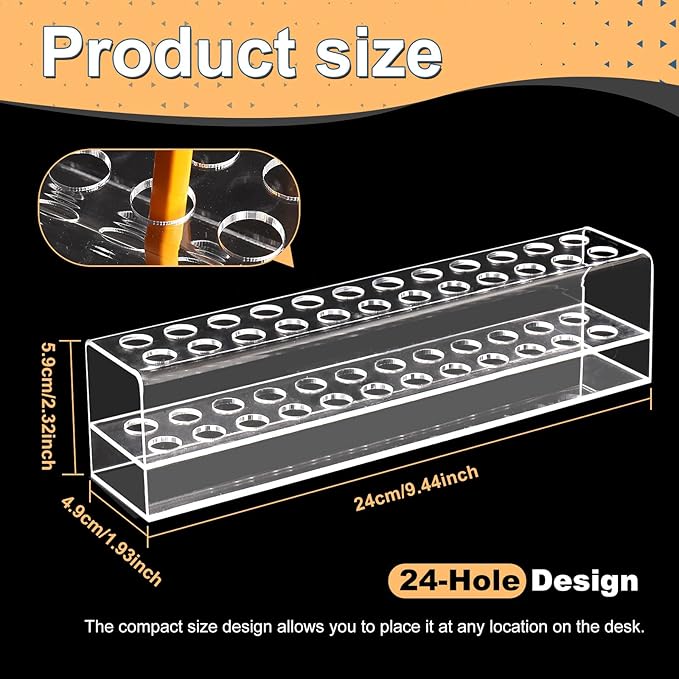 Acrylic Pen Holder, 24-Slots Pen Stand Clear Pen Holder Pen Display Stand Eyebrow Pen Stand Art Brush Rack Makeup Brush Rack Organizer for Home Office Desk School Supplies-NeatNest