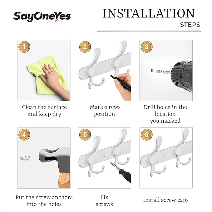 Coat Rack Wall Mount with 5 Tri Hooks, Stainless Steel 16 Inch – White Matte Finish, Heavy Duty Wall Mounted Hook Rack for Coats, Hats, Towels, Scarfs, Robes, Bags, Entryway & Bathroom-NeatNest