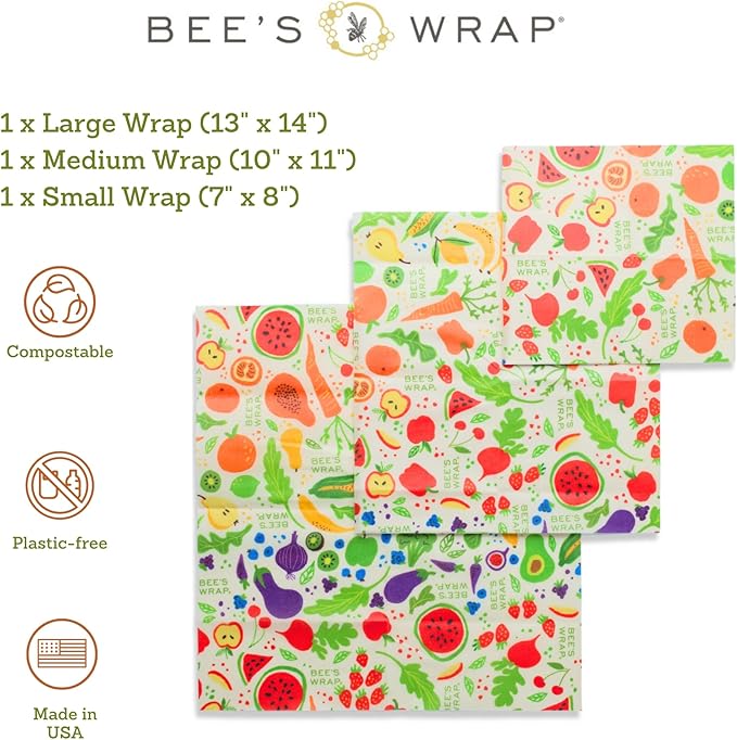 Bee's Wrap Beeswax Wraps for Food - Garden Party 3 Pack (S, M, L) Made in USA Reusable & Organic Food Wraps, Sandwich Wrap & Bowl Covers - Eco-Friendly Alternative to Aluminum Foil & Plastic Wrap-NeatNest