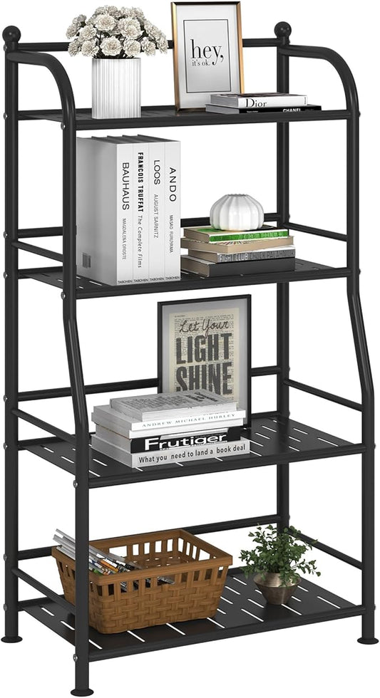4 Tier Metal Shelf Storage Shelves Living Room Bookshelf Bathroom Corner Storage Rack for Kitchen,Indoor Plant Stand (Matte Black, 4 Tier)-NeatNest