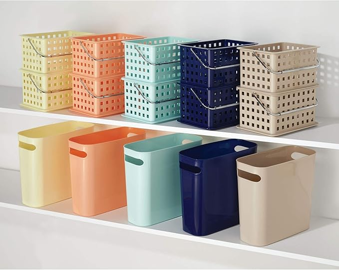 iDesign Spa BPA-Free Plastic Small Stackable Basket with Handle - 9.25" x 7" x 5", Mint-NeatNest