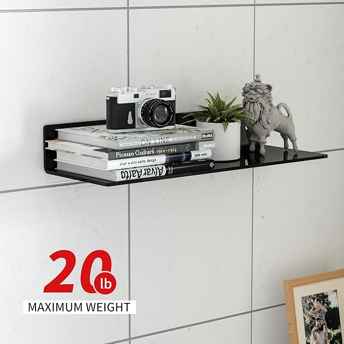 15 Inches Acrylic Wall Shelves 2 Pack, Floating Shelf for Wall Mounting, Acrylic Display Ledges for Funko Pop Figures, Home Décor, Living Room, Gaming Room, Plants(15 inch, Black)-NeatNest