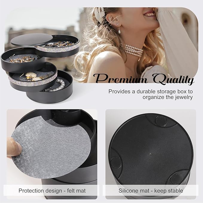 CONBOLA Jewelry Holder Organizer, Christmas Gifts Ideas for Women, Small Jewelry Storage Box Earring Holder, 5-Layer Rotating Jewelry Storage Tray with Lid for Bracelets Rings Bracelets-NeatNest