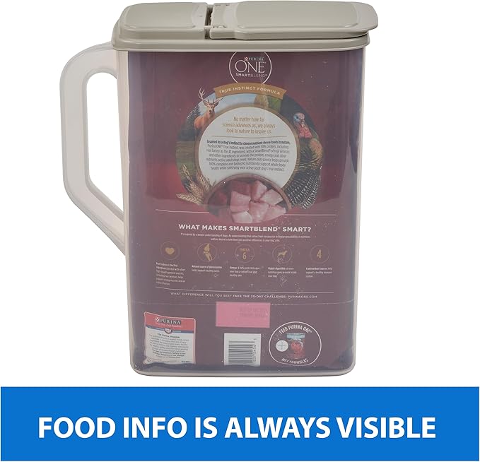 Buddeez Pet Food Storage Container - 8 Quart Capacity Dog / Cat Food & Bird Seed Container with Durable EZ Grip Handle, Flip Gray Lid (includes 1 Cup Clear Scoop)-NeatNest