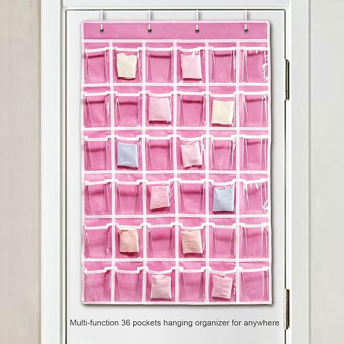 36 Clear Pockets Classroom Pocket Chart for Cell Phones, Pocket Chart Organizer for Calculator Holder with 36 Number Sticker Classroom Hanging Cell Phones Organizer (Pink)-NeatNest