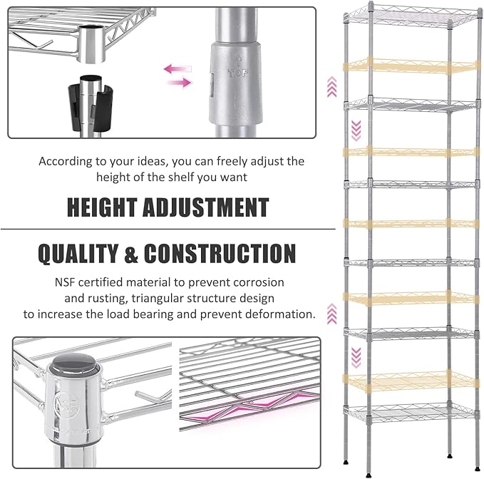 6-Tier Chrome Metal Shelving Unit Storage Shelves Heavy Duty Adjustable for Home Kitchen Bathroom Garage