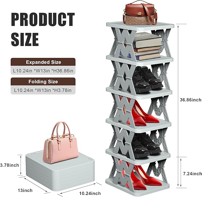 Shoe Rack, 6 Tier Small Shoe Organizer Without Assembly, Foldable Shoe Rack for Entryway, Front Door Entrance, Bedroom, Small Spaces, White-NeatNest