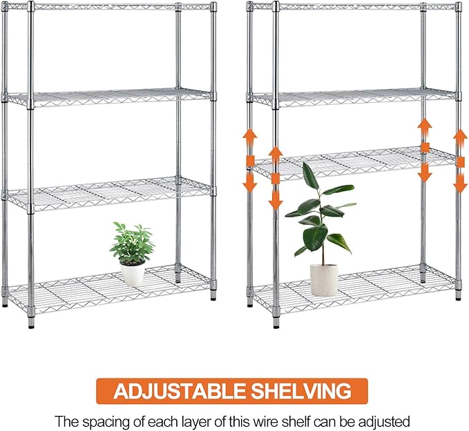 Storage Shelves 4 Tier Wire Shelving Unit Heavy Duty Metal With Wheels 36"Lx14"Wx54"H Adjustable Layer Rack Utility Garage Kitchen Pantry, 1000 Lbs, Chrome