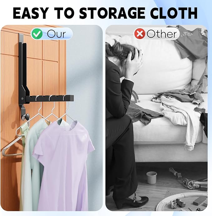 2 Packs Over The Door Drying Rack, Folding Over Door Hanger Hooks, Portable Space Saving Collapsible Coat Towel Racks for Laundry Room Bathroom Home Organization Travel Drying Storage (2Pack, Black)