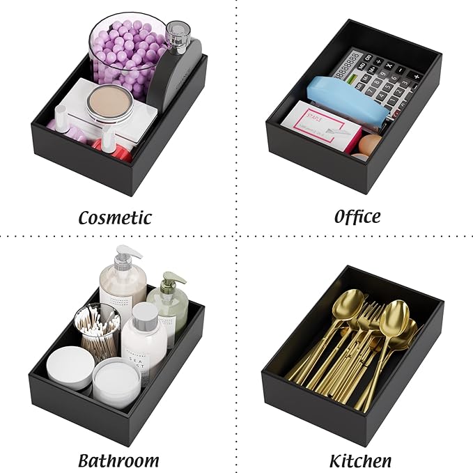 Black Bamboo Drawer Organizer - Silverware&Utensil Holder Organizer for Kitchen Drawers, Multi-Use Drawer Dividers Boxes for Bathroom Counter，Cabinet, Garage, Office Desk, Makeup, Jewelry (9"6"2.5")-NeatNest