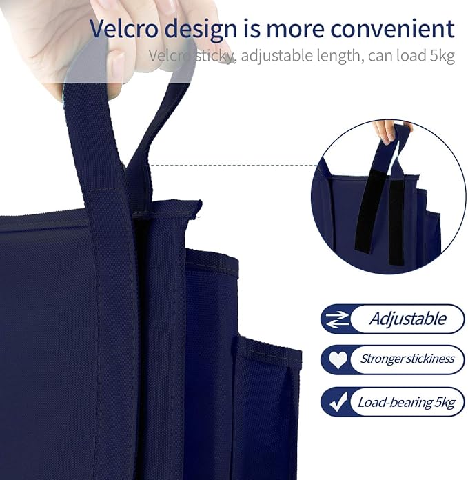 Bseash Bunk Bed Organizer, Bedside Caddy Hanging Bed Organizer Storage Bag 8 Pockets, for College Dorm Rooms Bed, Hospital Bed, Baby Bed Rails, 600D Oxford Cloth (Navy Blue)-NeatNest