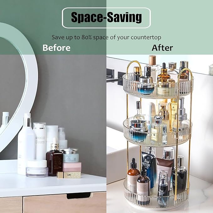 Rotating Makeup Organizer Countertop 3 Tier Lazy Susan Trays Clear Skincare Perfume Storage for Bathroom Counter Vanity, Transparent-NeatNest