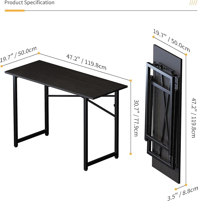 Folding Computer Desk 47 inch Writing Gaming Computer Camping Table, No Assembly Required Home Office Desk, Black-NeatNest
