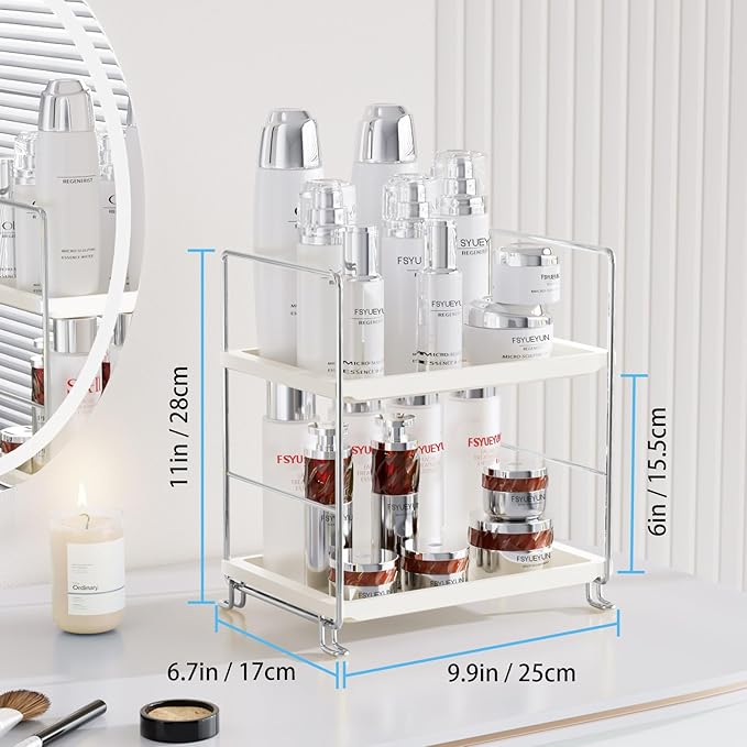 FSyueyun 2-Tier Bathroom Countertop Organizer, Tool-Less Installation Premium Plastics Makeup Shelf Organizer Perfume Skincare for Dresser Vanity Tray Organizers and Storage (Sliver)-NeatNest