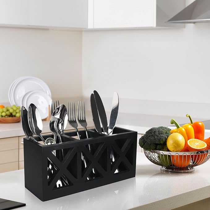 Ayiaren Wooden Silverware Holder Flatware Utensil Caddy Cutlery Holder for Party Wood Silverware Organizer Caddy Storage for Kitchen Countertop Table Knife Fork Spoon Organizer Small Utensil Holders-NeatNest