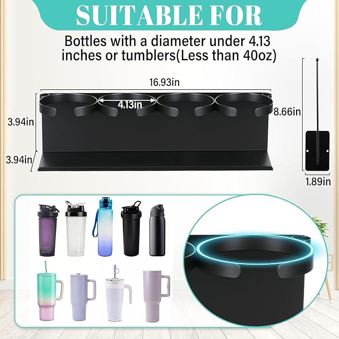 2Pcs Magnetic Water Bottle Organizer for Stanley 30 40 oz Tumbler and Lid Magnetic Cup Holder Heavy Duty Tumbler Storage Organizer Drink Accessories Kitchen Cup Storage Rack for Fridge Cabinets Gifts-NeatNest