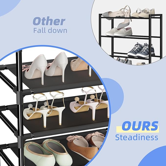 Simple Trending Shoe Rack Storage Holds 40 Pairs, Large Capacity Tall Shoe Organizer Shelf for Closet Entryway, Black-NeatNest