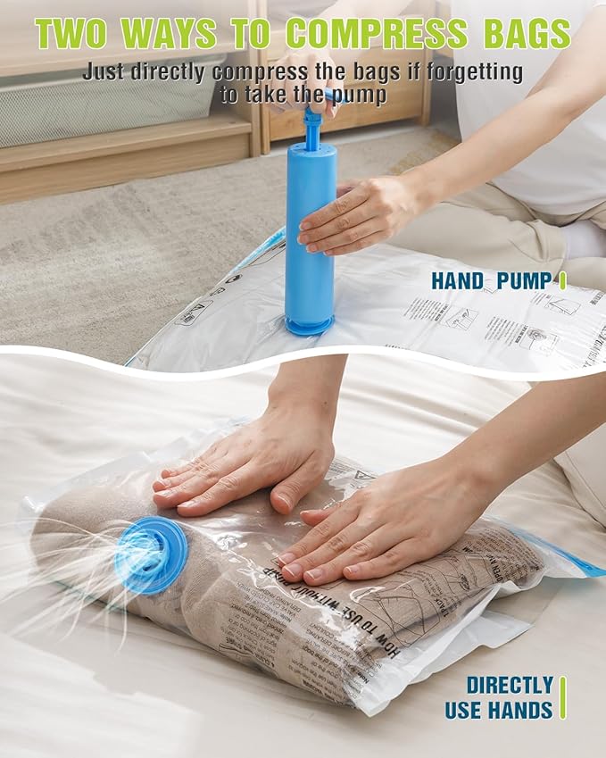 Travel Vacuum Storage Bags with Hand Pump, 24 Pack (6L+6M+6S+6XS) Vacuum Seal Bag Travel Essentials Space Saving Bags for Clothes, Luggage, Carry-on Suitcase, Backpack, Holiday Business Trip-NeatNest