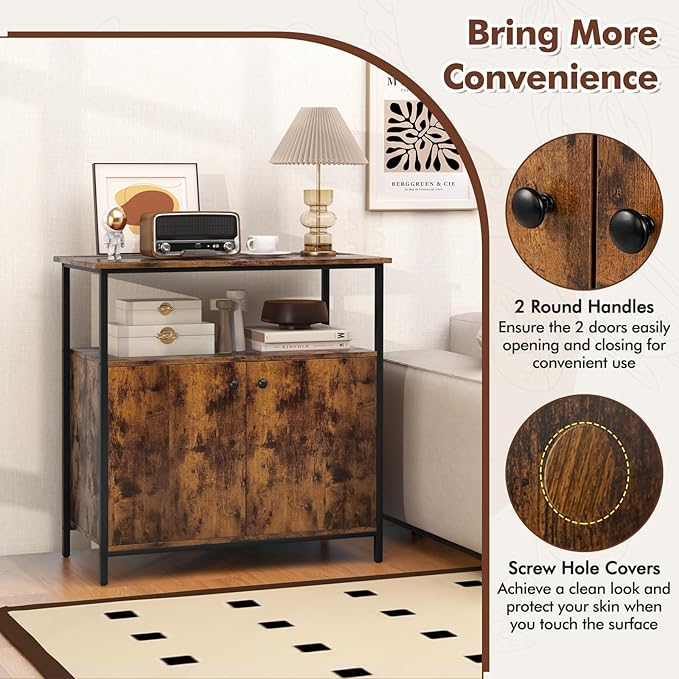 Buffet Cabinet, Industrial Storage Cabinet with Doors and Shelves, Wood Buffets & Sideboards, Farmhouse Coffee Bar, Rustic Console Table for Kitchen, Dining Living Room, Entryway-NeatNest